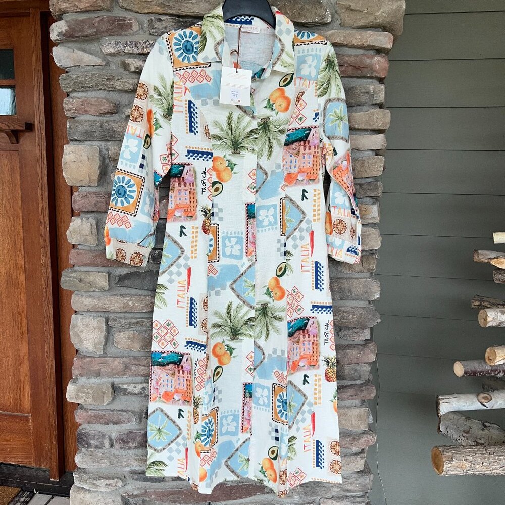 SPIGHE DI LINO Multi Medium Made In Italy Linen Blend Sicily Print Maxi NWT